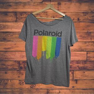 Polaroid Logo Cut Off Neckline T-Shirt Medium/ Large